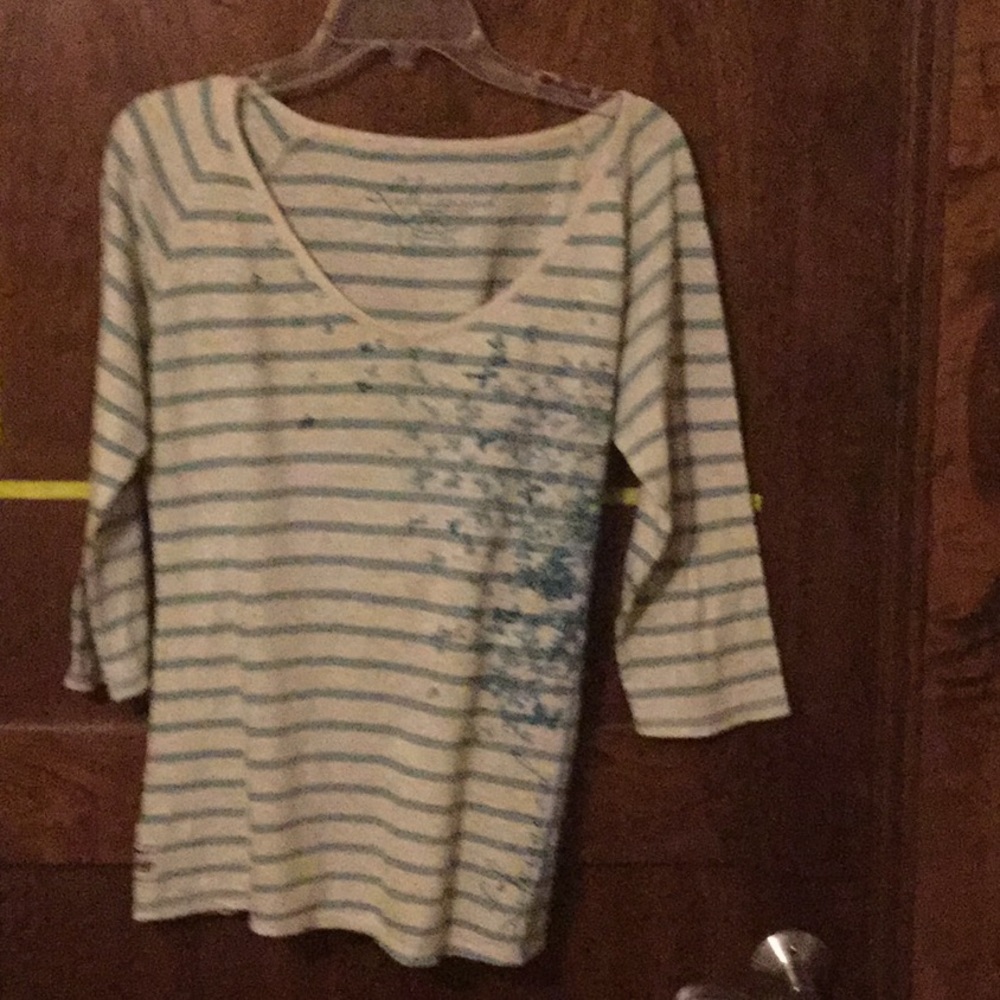 Striped ivory and teal top